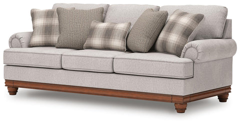 Farmhouse Roll-Arm Sofa with Turned Legs in Sandstone