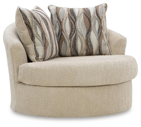 Oatmeal Textured Swivel Chair with Reversible Seat