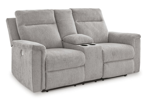 Micro-Chenille Power Reclining Loveseat with Console in Ash