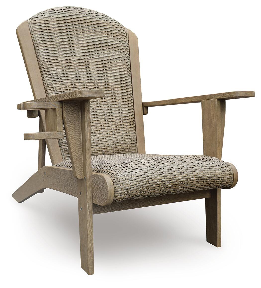 Beige, full padded Adirondack chair angled view