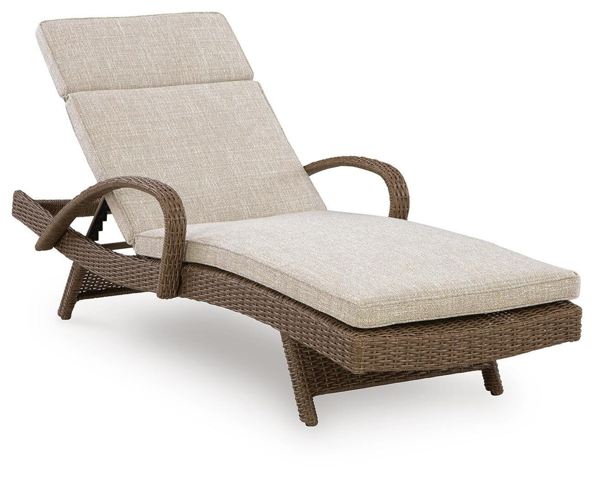 Beige, full adjustable chaise with raised back