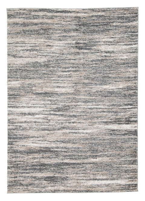 Ivory Beige and Gray Striped Shag Rug