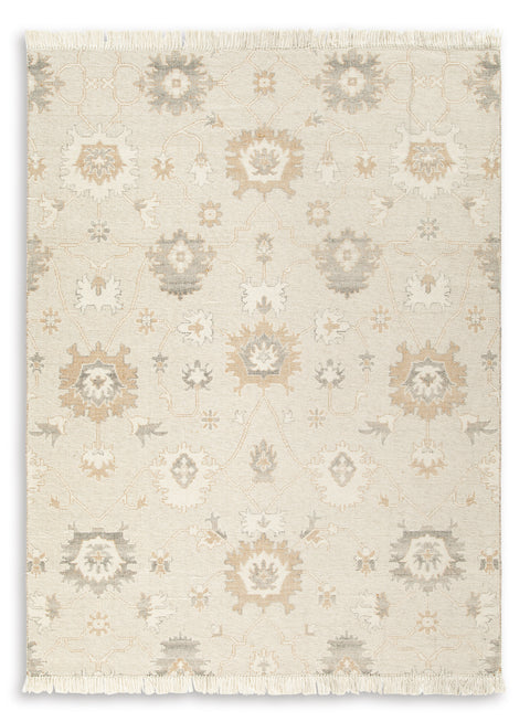 Linen Gray and Caramel Floral Handwoven Wool-Blend Rug