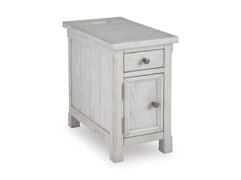 Antique White Chairside Table with USB-A and USB-C Charging