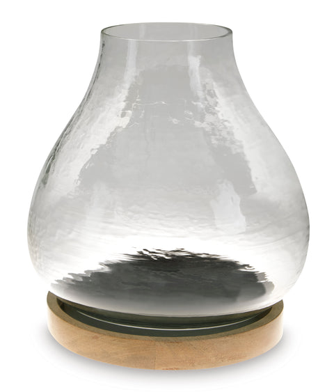 Adalisen Clear Glass Hurricane Candle Holder with Wood Base