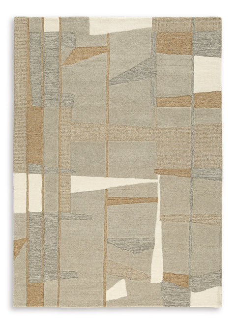 Taupe Gray and Caramel Abstract Hand-Tufted Wool-Jute Rug