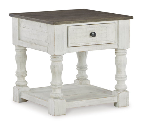 Vintage White and Gray Square Drawer End Table