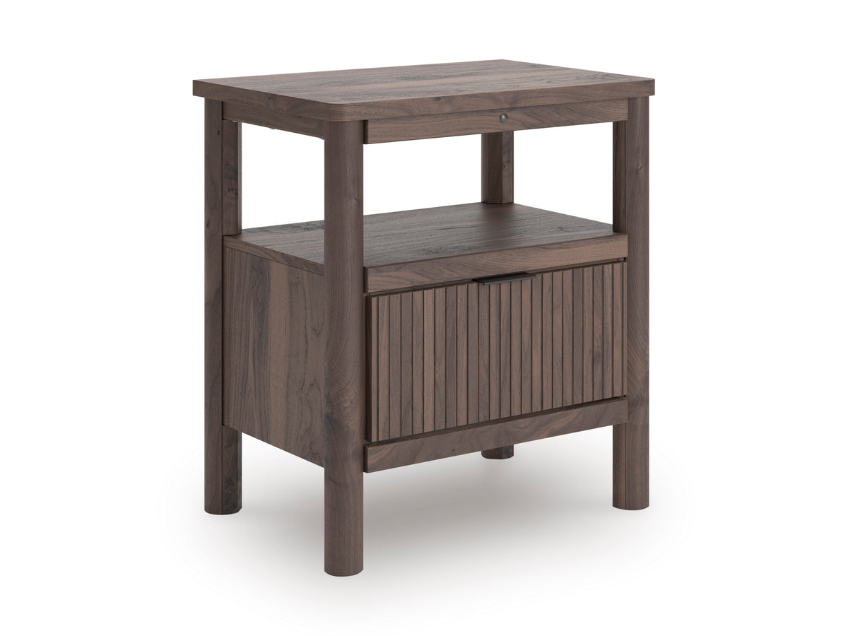 Brown, complete nightstand, angled view