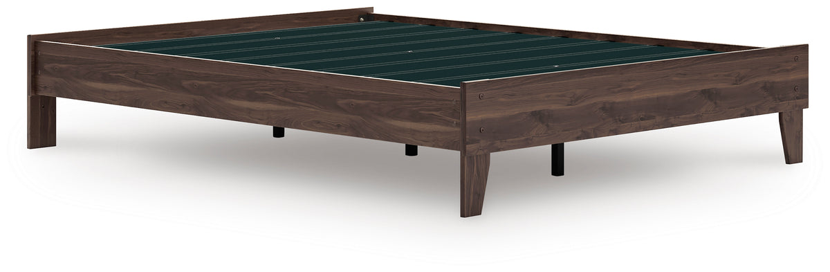 Brown / Queen, complete platform bed frame; headboard and mattress excluded