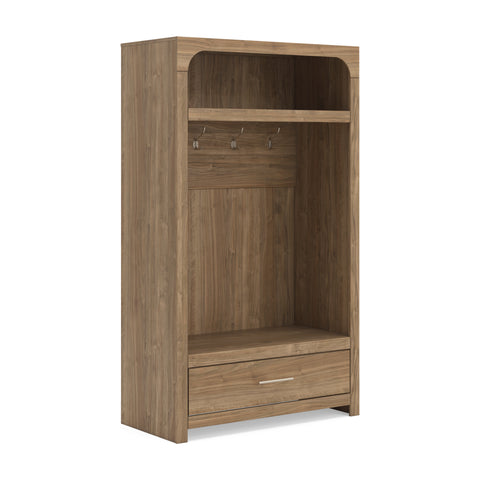 Brown Hall Tree with Storage Bench, Drawer and Four Hooks