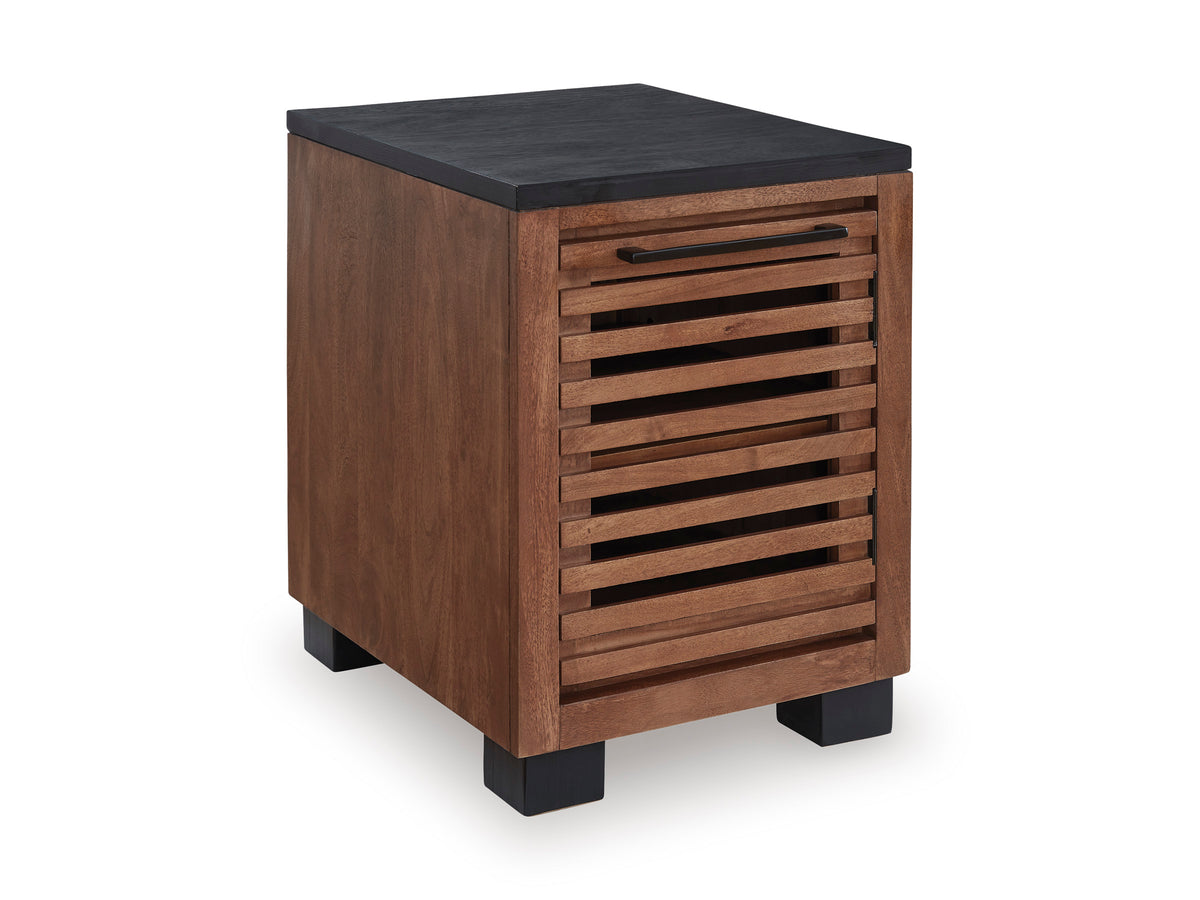 Warm Brown/Black Cabinet Chairside End Table, full product view