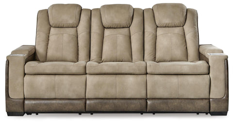 Faux Leather Power Reclining Sofa with Reading Lights in Sand or Slate