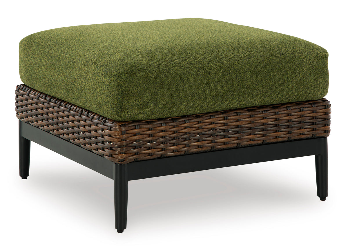 Brown/Green, complete outdoor ottoman with green cushion