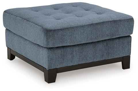 Navy Tufted Square Ottoman with Exposed Accent Base