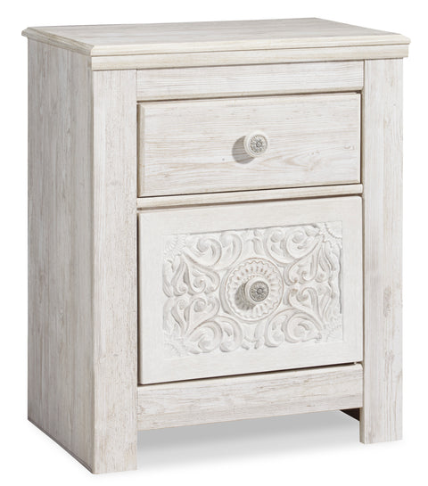 Whitewash Two-Drawer Nightstand with Decorative Front and USB Charging