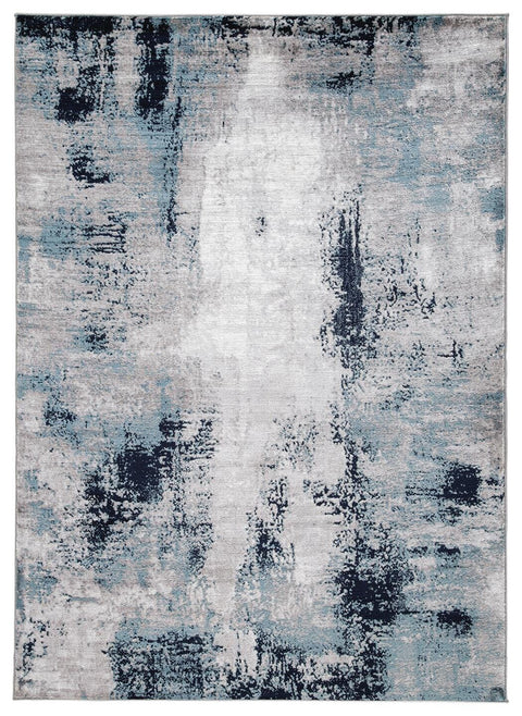 Blue and Gray Abstract Brushstroke Woven Rug