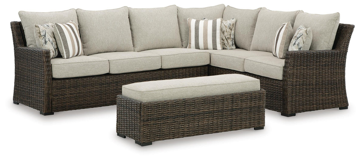 Brown, complete sectional and cushioned bench set