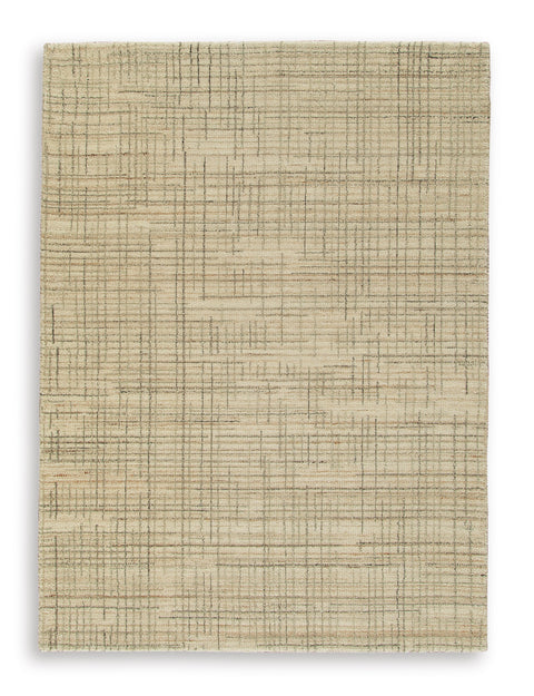 Ivory Gray and Tan Fine-Plaid Hand-Tufted Wool-Blend Rug
