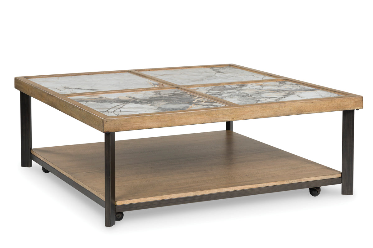 Multi square sintered stone top coffee table, full product view