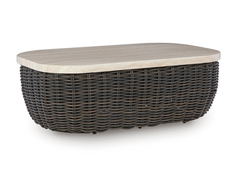 Kimora Wicker Outdoor Coffee Table with Marble-Look Top