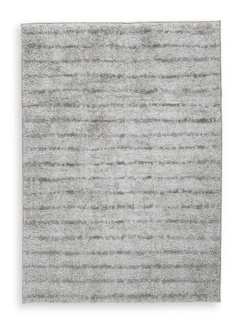 Cream and Sage Stripe Woven Shag Rug