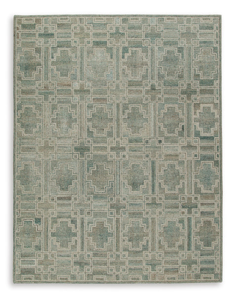 Green and Ivory Geometric Hand-Tufted Wool-Blend Rug