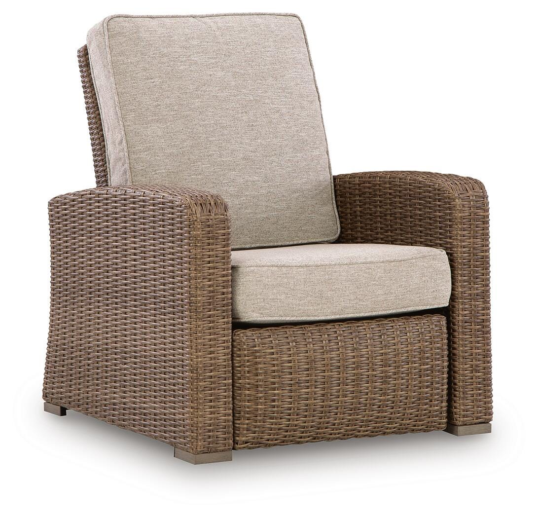 Beige, full recliner in upright position