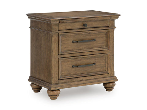 Medium Brown Three-Drawer Nightstand with Oak Veneer