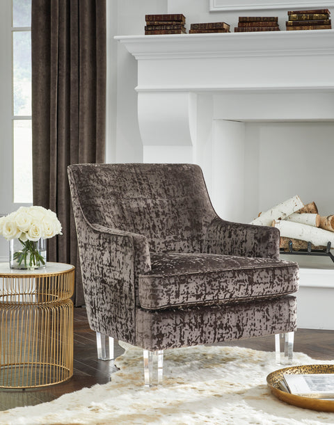 Gloriann Charcoal Crushed Velvet Accent Chair with Clear Legs
