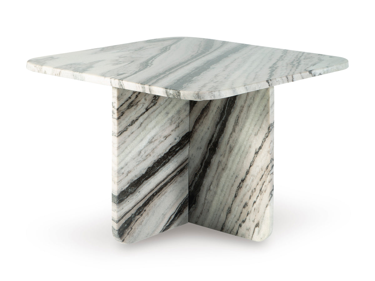 Black/White/Taupe Baretton 26-inch marble table, full product view