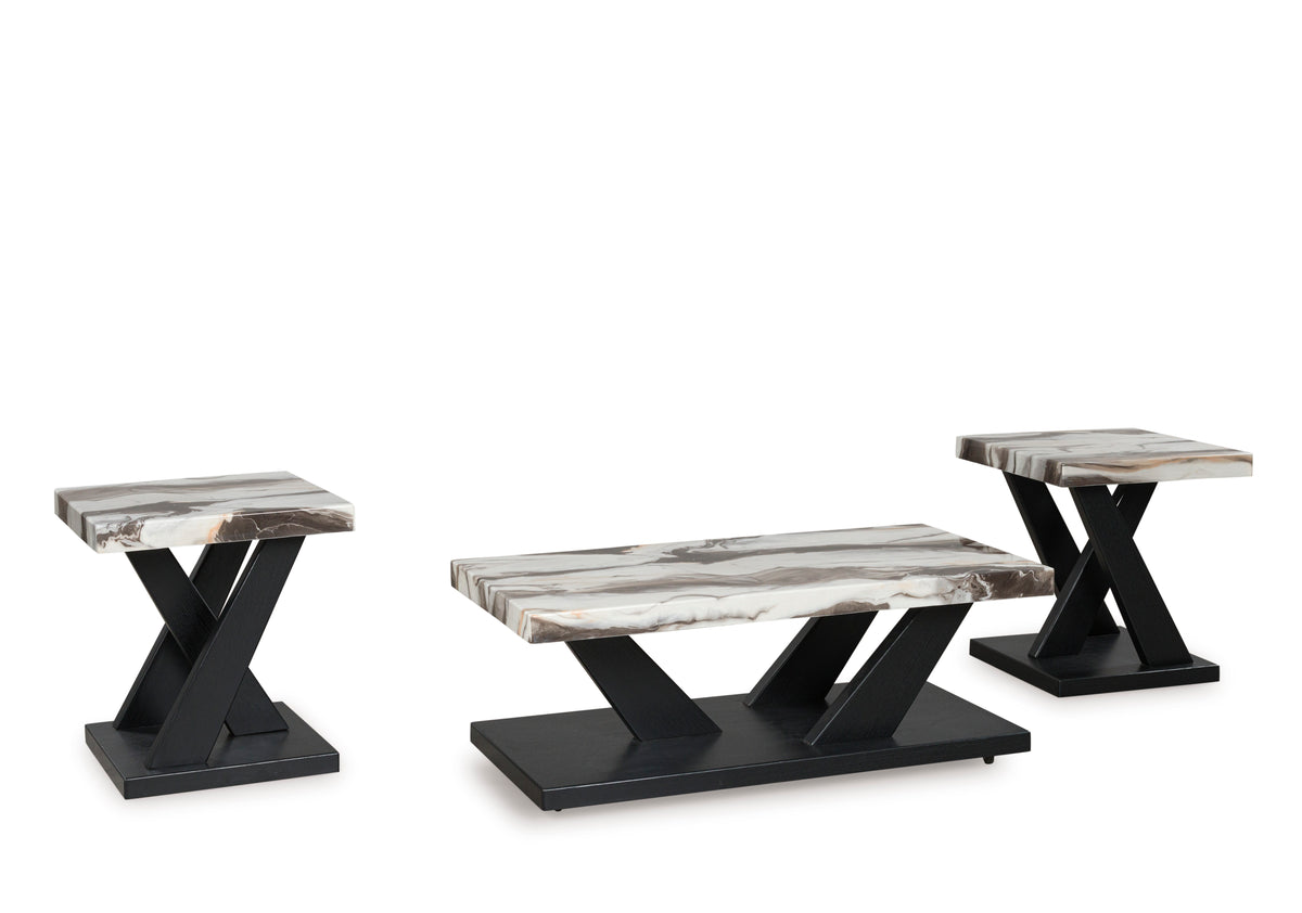 Dark Brown/White/Black three-piece table set, full product view