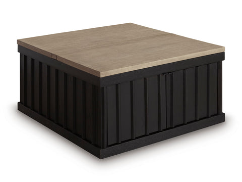 Black and Light Brown Square Lift-Top Coffee Table with Cabinet