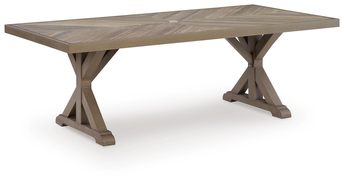 Beige, full dining table angled view