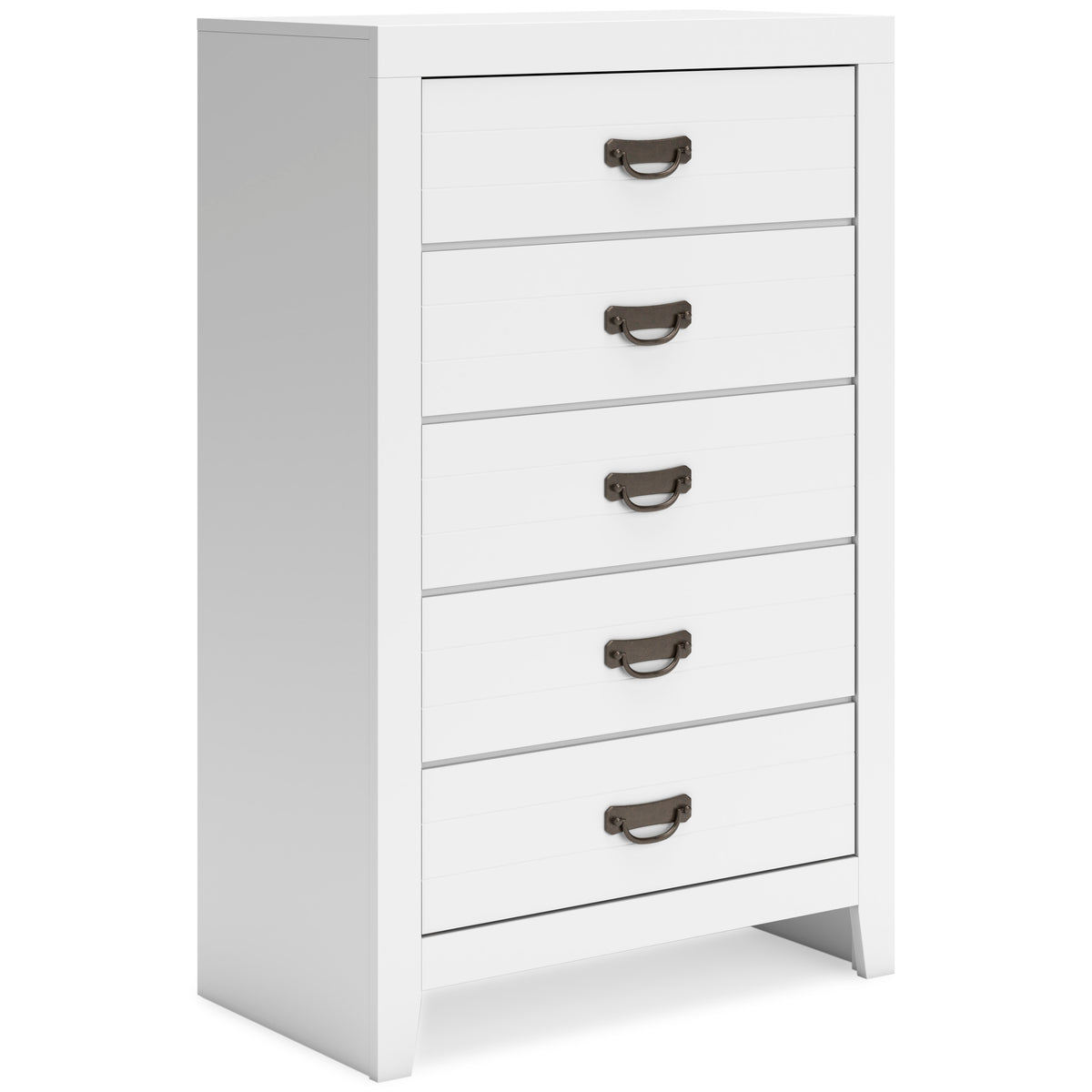 White, complete five-drawer chest, angled view