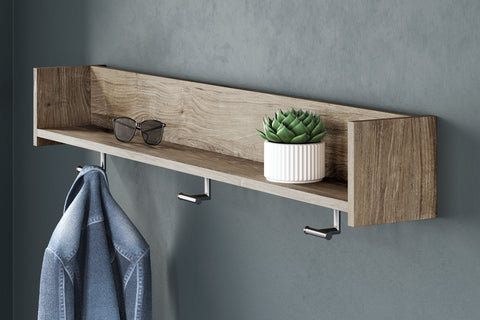 Oliah Natural Oak-Look Wall-Mounted Coat Rack with Shelf