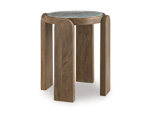 Gray-Washed Mango Wood Accent Table with Marble Top