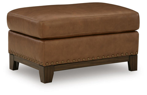 Amber Leather-Top Ottoman with Nailhead Trim