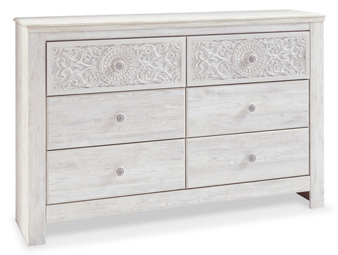 Whitewash Framed Six-Drawer Dresser with Medallion Detailing