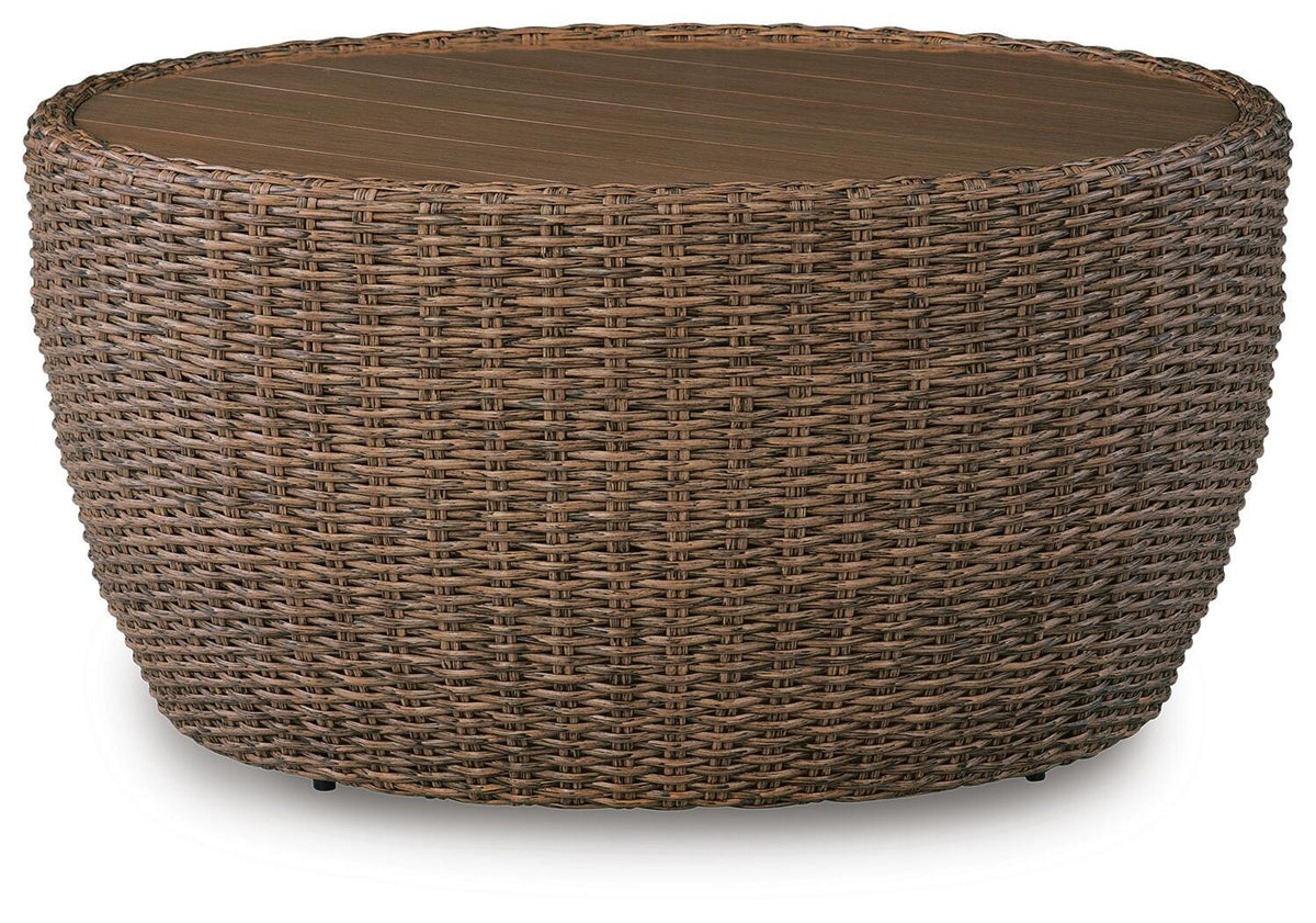 Beige, full round coffee table view