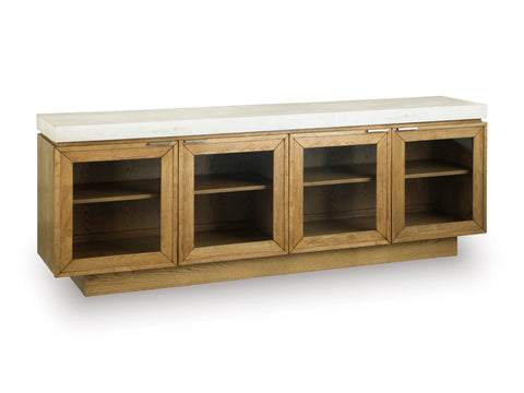 Light Brown Glass-Door Accent Cabinet with Faux Concrete Top