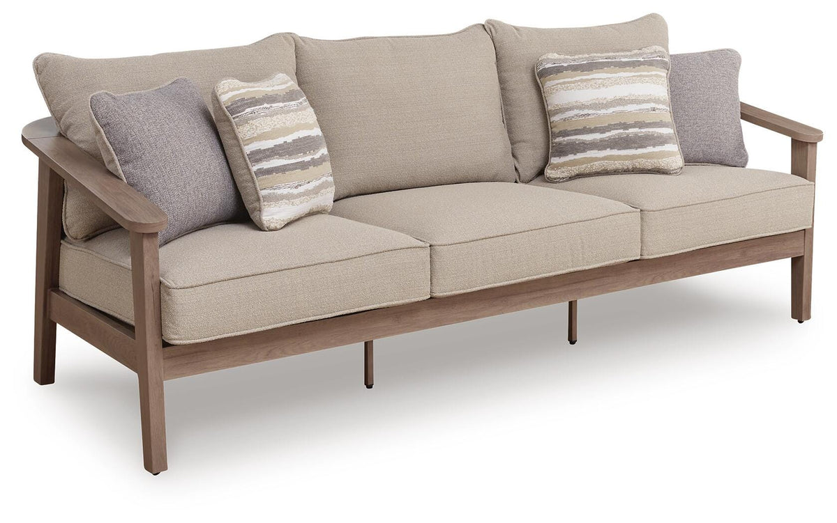 Natural/Gray, complete outdoor sofa angled view