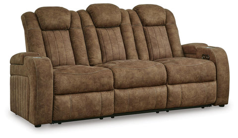 Faux Leather Power Reclining Sofa with Charging Table in Brindle