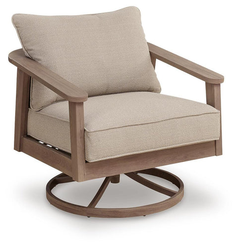 Natural and Gray Wicker Outdoor Swivel Rocker Chair with Cushions