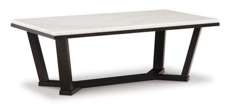 White Marble Rectangular Coffee Table with Espresso Base