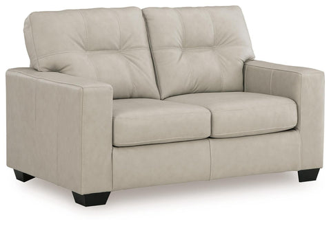 Tufted Leather-Match Loveseat in Bone or Dark Brown