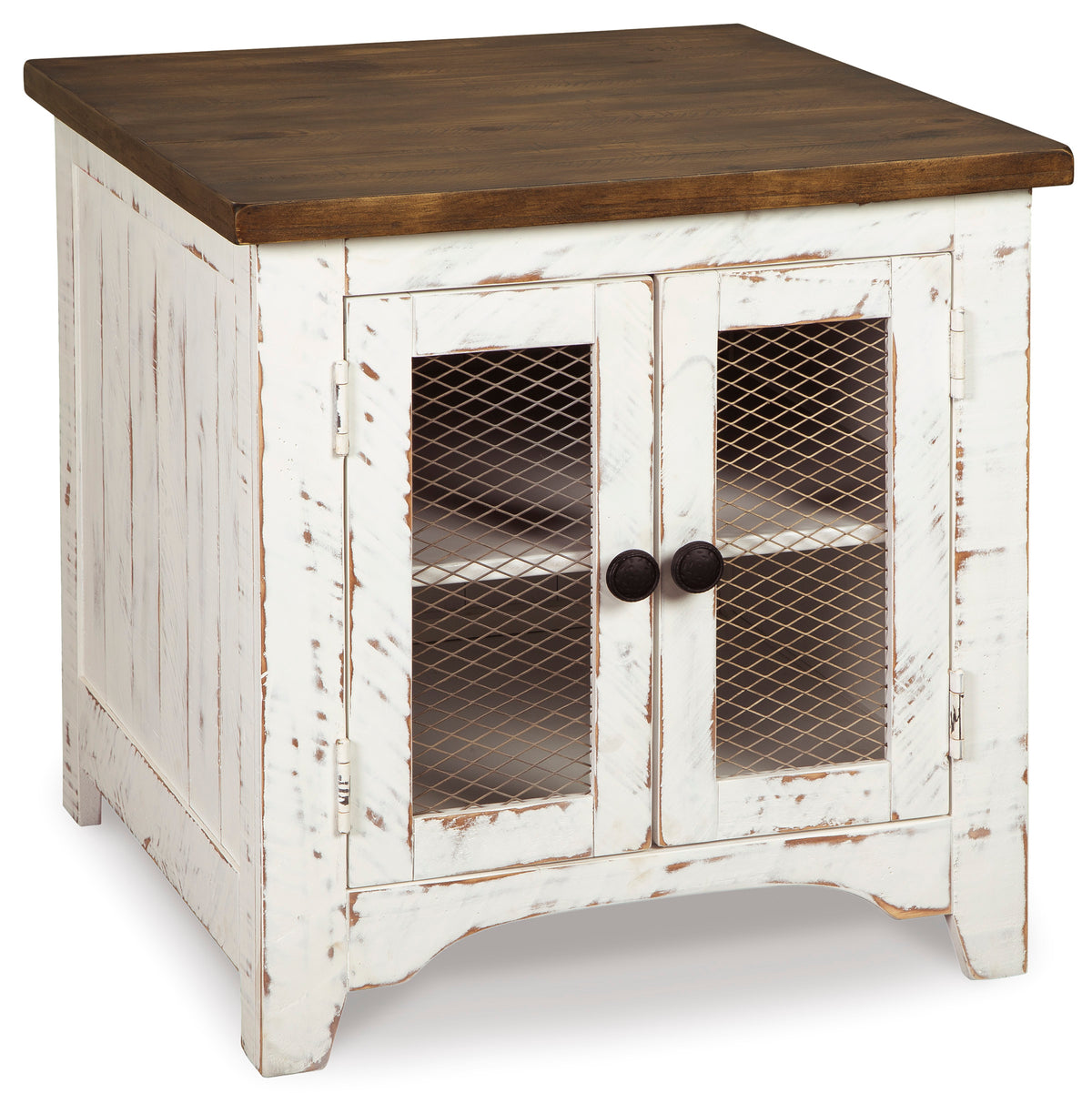 White/Brown Storage End Table, full product view