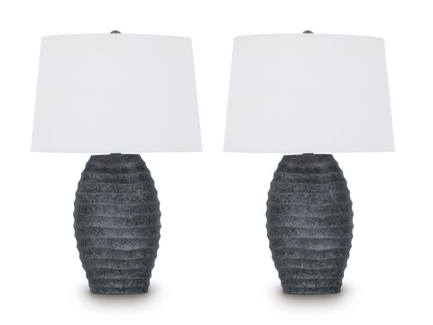 Caronick Antique Silver Textured Table Lamps — Set of 2