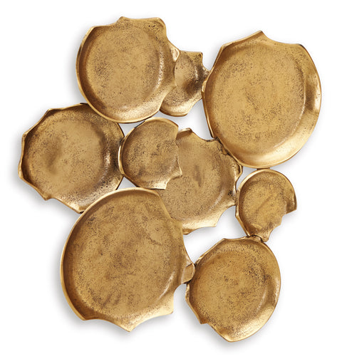 Antiqued Goldtone Clustered Disc Metal Wall Sculpture