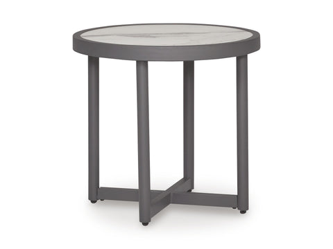 Gray Round Outdoor End Table with Sintered Stone Top