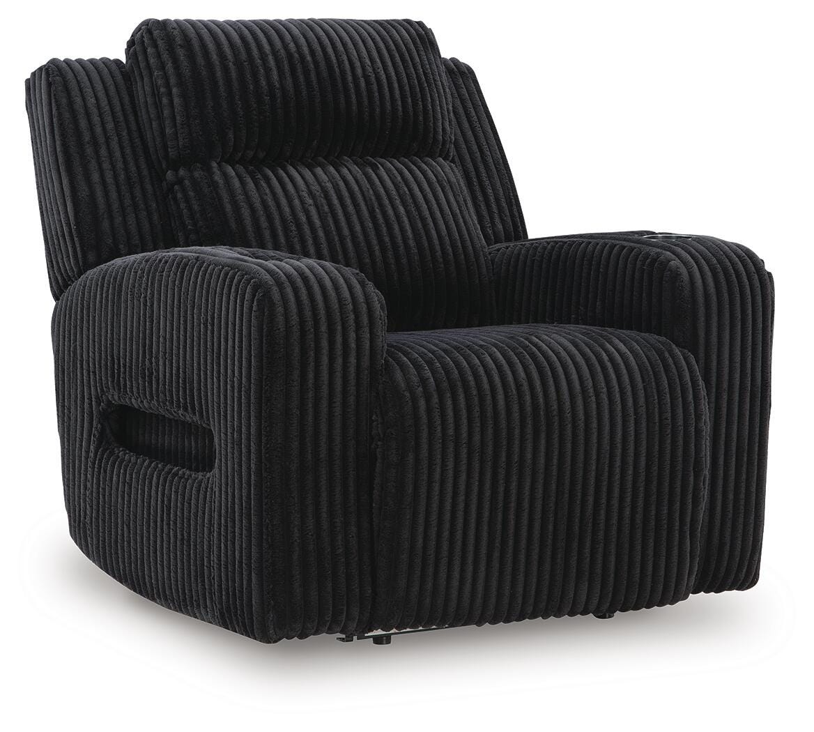 Black, full recliner in closed position